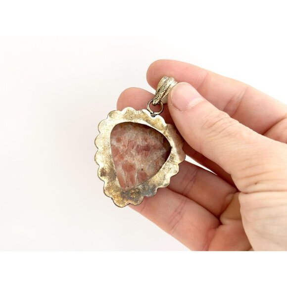 Orange Jasper Teardrop Shaped Southwest Sterling Silver 925 VintagePendant - Picture 3 of 10